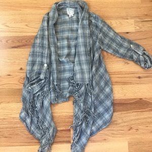 Plaid cardigan with fringe